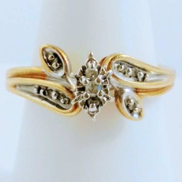 WOMEN'S 10K YELLOW GOLD ROUND DIAMOND BRIDAL RING Size 7.5